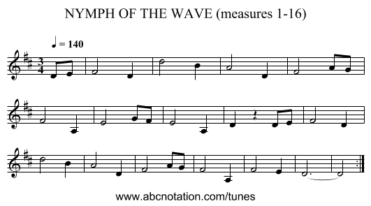 NYMPH OF THE WAVE (measures 1-16) - staff notation