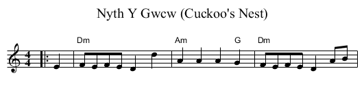 Nyth Y Gwcw (Cuckoo's Nest) - staff notation
