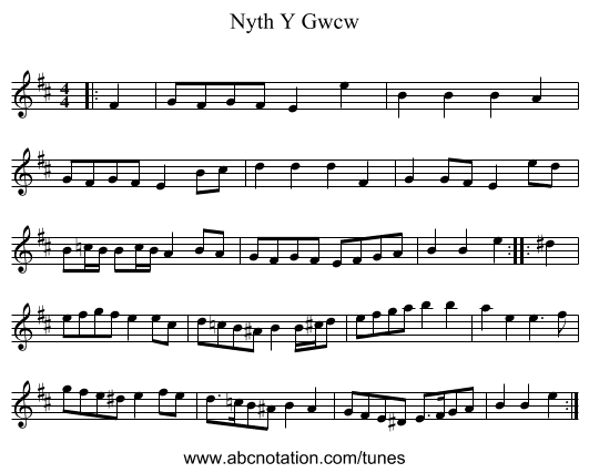 Nyth Y Gwcw - staff notation