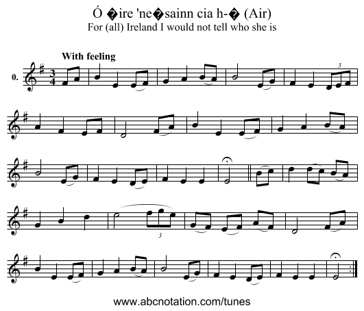 Ó \311ire 'ne\363sainn cia h-\315 (Air) - staff notation