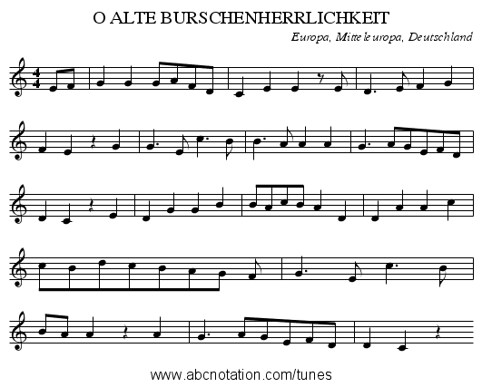 O ALTE BURSCHENHERRLICHKEIT - staff notation