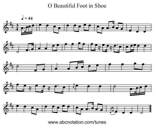 O Beautiful Foot in Shoe - staff notation