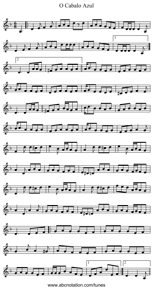 O Cabalo Azul - staff notation