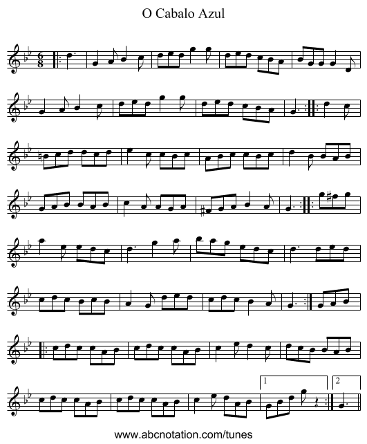 O Cabalo Azul - staff notation