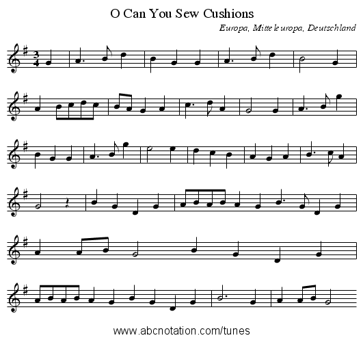 O Can You Sew Cushions - staff notation