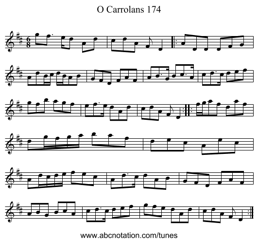 O Carrolans 174 - staff notation