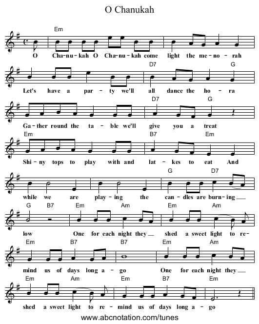 O Chanukah - staff notation