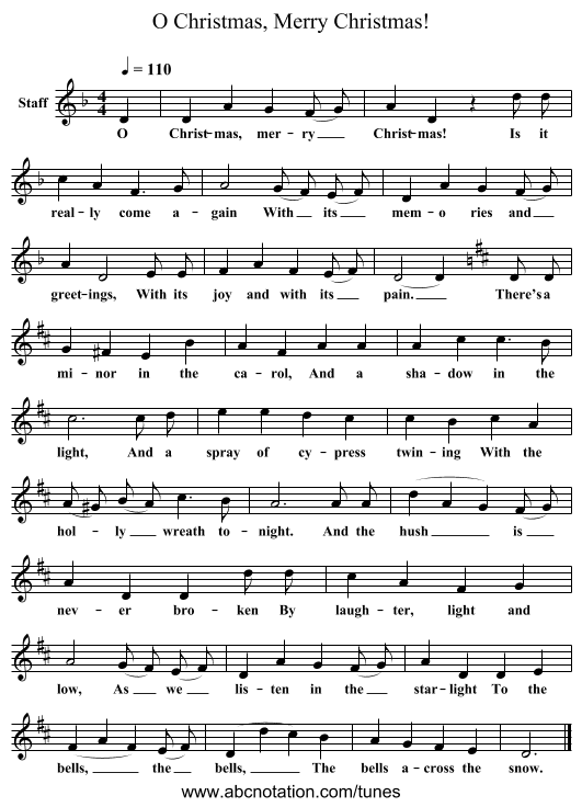 O Christmas, Merry Christmas! - staff notation