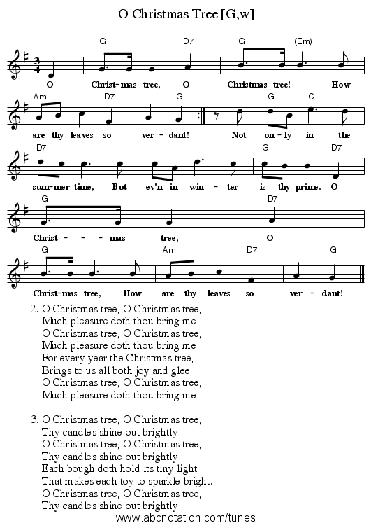 O Christmas Tree [G,w] - staff notation