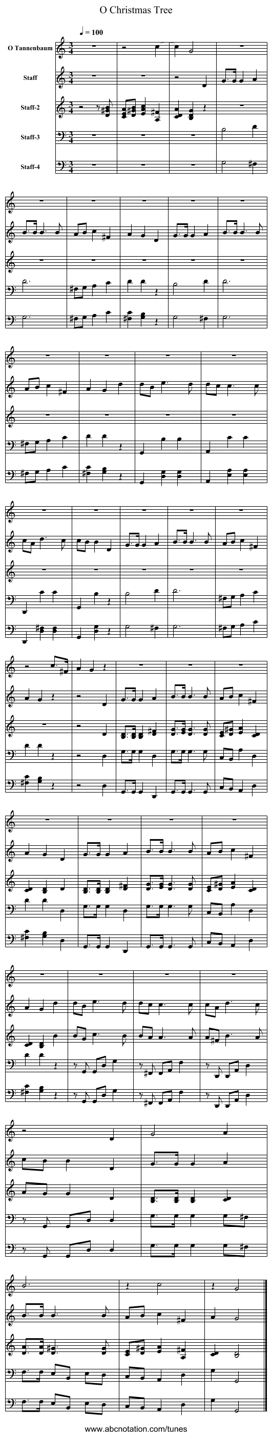 O Christmas Tree - staff notation