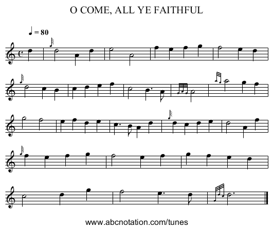 O COME, ALL YE FAITHFUL - staff notation