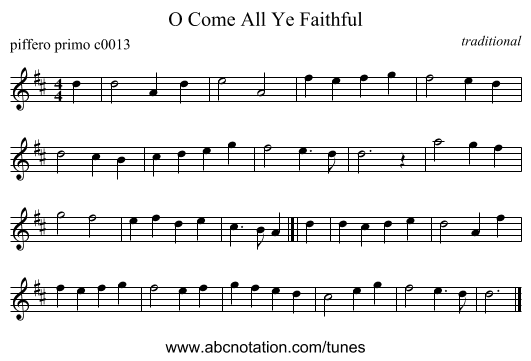 O Come All Ye Faithful - staff notation