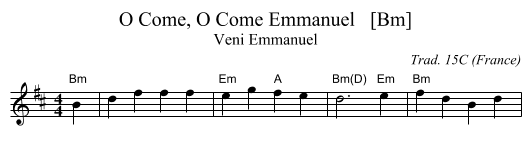 O Come, O Come Emmanuel   [Bm] - staff notation