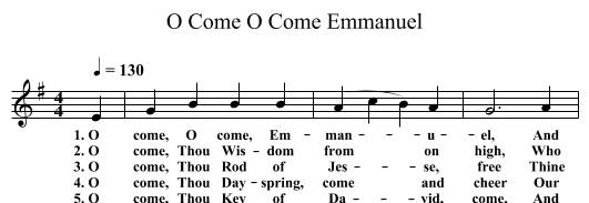 O Come O Come Emmanuel - staff notation