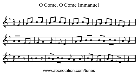 O Come, O Come Immanuel - staff notation
