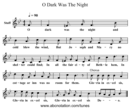 O Dark Was The Night - staff notation