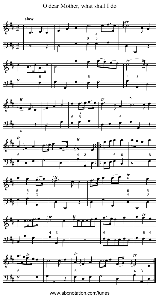 O dear Mother, what shall I do - staff notation