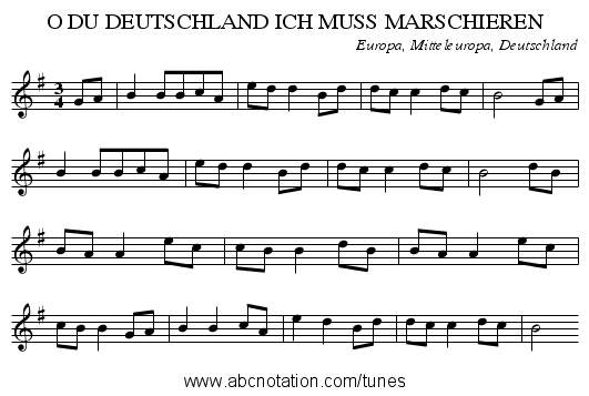 O DU DEUTSCHLAND ICH MUSS MARSCHIEREN - staff notation