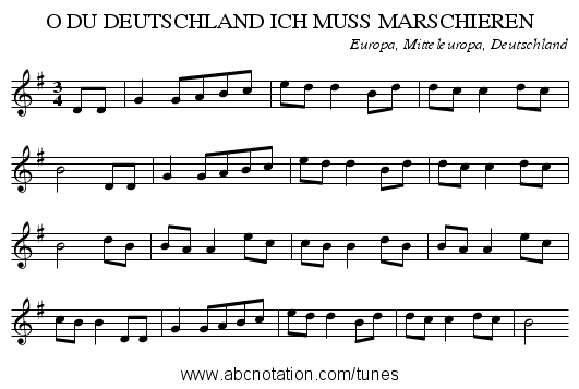 O DU DEUTSCHLAND ICH MUSS MARSCHIEREN - staff notation