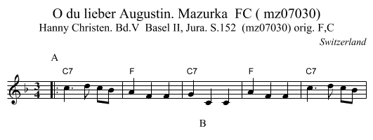 O du lieber Augustin. Mazurka  FC ( mz07030) - staff notation
