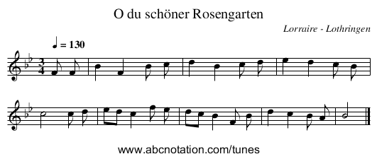 O du schöner Rosengarten - staff notation