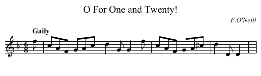 O For One and Twenty! - staff notation