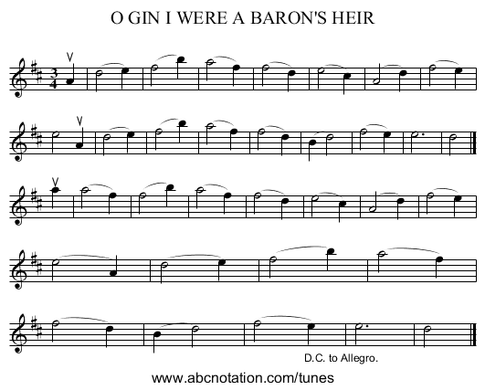 O GIN I WERE A BARON'S HEIR - staff notation