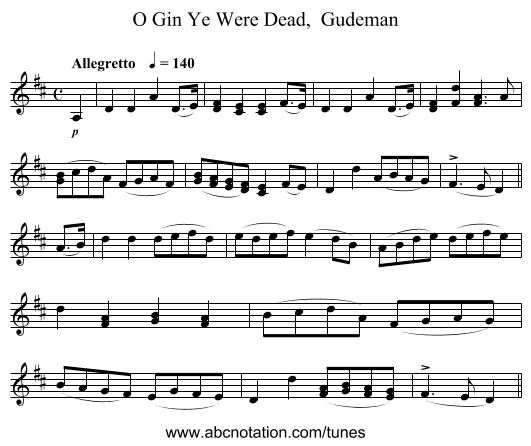 O Gin Ye Were Dead, Gudeman - staff notation