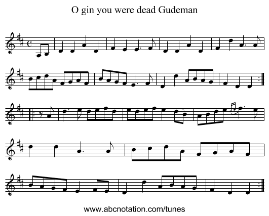 O gin you were dead Gudeman - staff notation