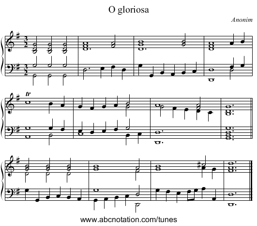 O gloriosa - staff notation