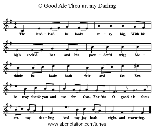 O Good Ale Thou art my Darling - staff notation