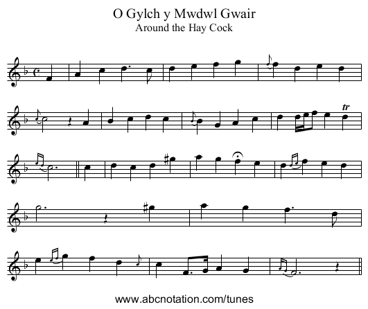 O Gylch y Mwdwl Gwair - staff notation