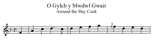 O Gylch y Mwdwl Gwair - staff notation