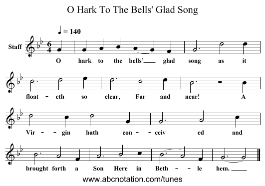 O Hark To The Bells' Glad Song - staff notation