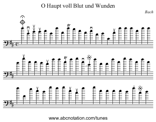 O Haupt voll Blut und Wunden - staff notation