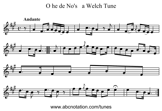 O he de No's a Welch Tune - staff notation