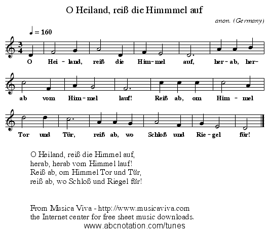 O Heiland, rei&szlig; die Himmmel auf - staff notation