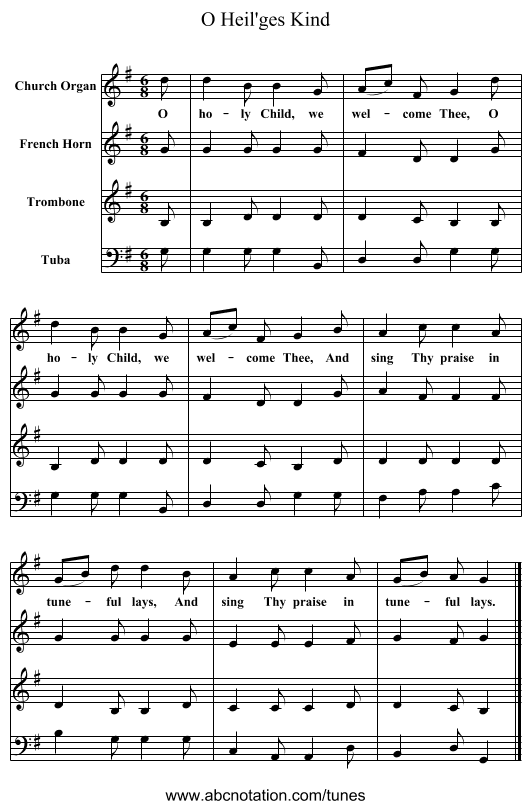 O Heil'ges Kind - staff notation