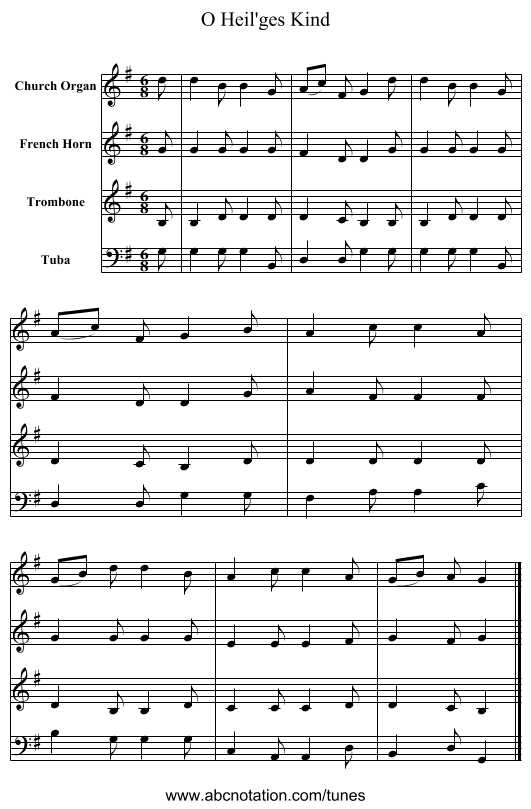 O Heil'ges Kind - staff notation