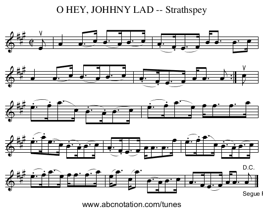 O HEY, JOHHNY LAD -- Strathspey - staff notation