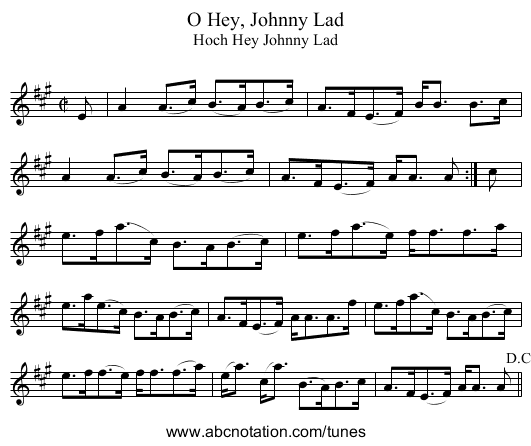O Hey, Johnny Lad - staff notation
