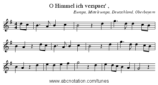 O Himmel ich verspuer' , - staff notation