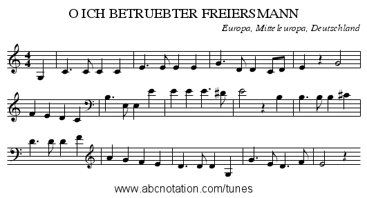O ICH BETRUEBTER FREIERSMANN - staff notation