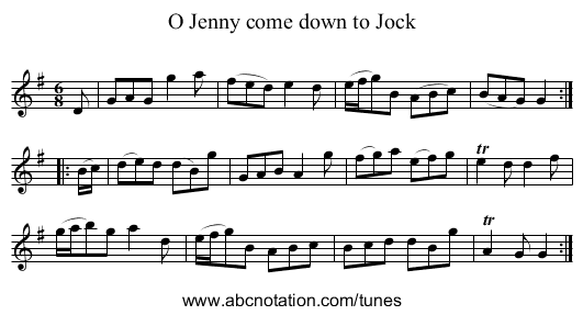 O Jenny come down to Jock - staff notation
