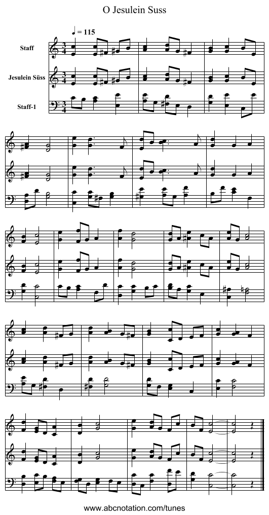 O Jesulein Suss - staff notation