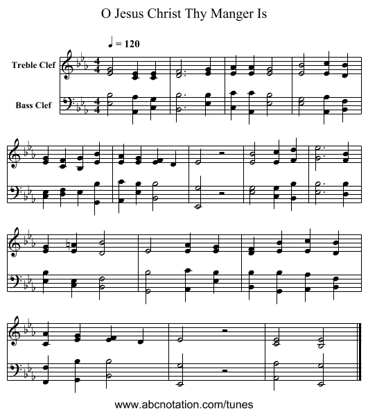 O Jesus Christ Thy Manger Is - staff notation
