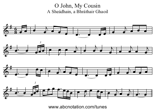 O John, My Cousin - staff notation