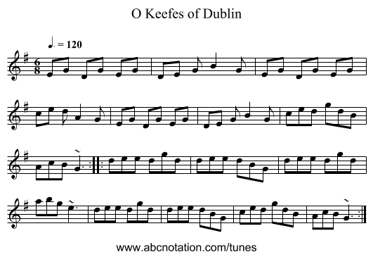 O Keefes of Dublin - staff notation