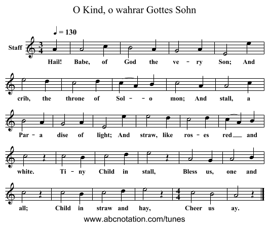 O Kind, o wahrar Gottes Sohn - staff notation
