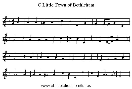 O Little Town of Bethleham - staff notation